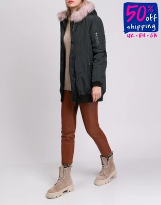 RRP €319 CANADIAN CLASSIC Bomber Jacket Size M Faux Fur Lined Raccoon Fur Hooded - Image 1 of 4