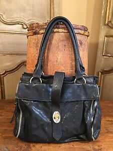 Hype Lg Glossy Black Leather Carry All Tote Hobo Shoulder Womens Bag