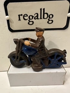 VINTAGE ANTIQUE 1920/30'S CAST IRON BLUE POLICE MOTORCYCLE (T)... - Picture 1 of 10
