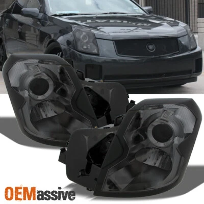 Fits 2003-2007 Cadillac CTS Smoked Projector Headlights Headlamps Left + Right - Image 1 of 4