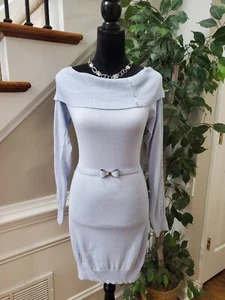 Candies Women Blue Cotton Off The Shoulder Long Sleeve Knee Length Dress Large - Picture 1 of 16