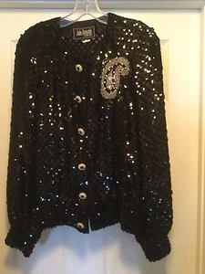 Elegant Vintage Julie Duroche Sequined Black Sweater Jacket for After Five Sz 12 - Picture 1 of 8