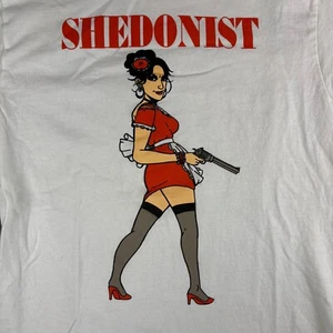 Shedonist Rock Graphic Tee Size S Gildan Heavy Cotton Pin-Up Girl Gun T-Shirt - Picture 1 of 8