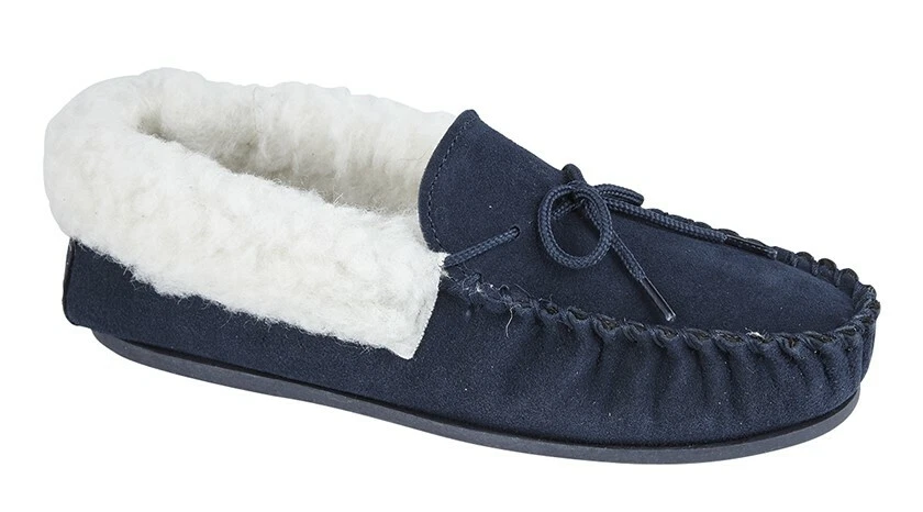 Mokkers real suede Moccasin slip on slippers Style l338 Emily Colour Navy New