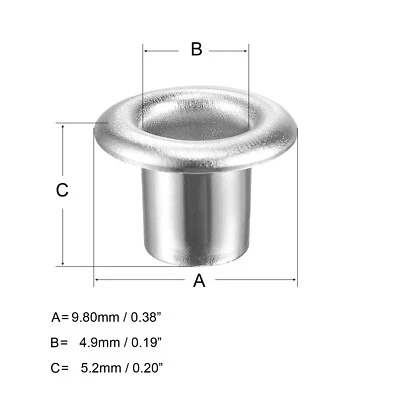 Eyelets 9.8x4.9x5.2 mm Alloy Grommet Silver Tone 100 Set - image 1 of 3