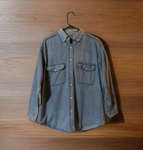 Y2K Faded Glory Ladies Denim Long Sleeve Button Down Shirt Size XL - Picture 1 of 15