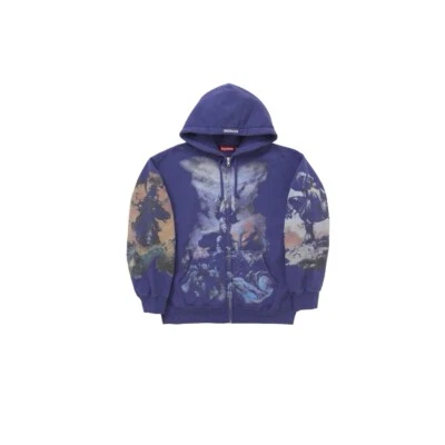 Moletom com capuz Supreme Frazetta com zíper lavado azul marinho tamanho: XXL - Imagem 1 de 4