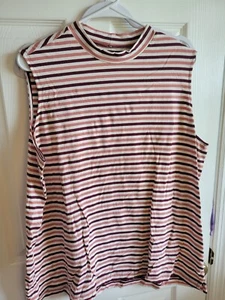Lands End Size 1X Stripe Mock Neck Tank Top - Picture 1 of 5