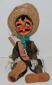 Vintage Mexican Marionette Doll String Puppet Man Bandit Gunslinger Sombrero  - Picture 1 of 12