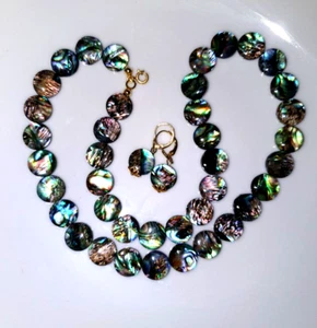 grün Paua Abalone Muschel Kette+Ohrhänger Sea Opal Shell Meerohr blau lila rosa - Bild 1 von 14