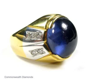 Men's Women's Ring 16CT Lab Blue Sapphire Diamond 18K Yellow Gold 14.4g Pinky - Picture 1 of 14