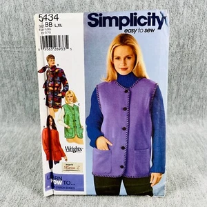 Simplicity 5434 Plus Size Jacket Vest and Scarf Misses Sz L XL Pattern Easy - Picture 1 of 4