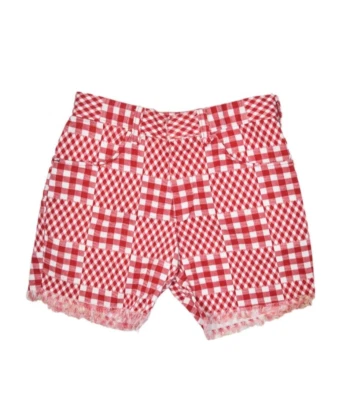 Shorts xadrez vintage feminino 24 piquenique patchwork vermelho franja cortada pinup anos 70 - Imagem 1 de 4