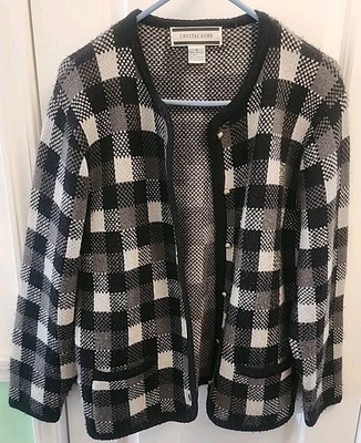 Cárdigan Blazer Suéter Crystal Kobe Blanco y Negro a Cuadros Mediano De Colección  Foto 1 de 4