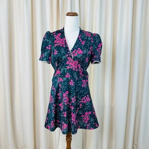 Vintage 60s Mini Dress Green Pink Mod Floral Flower Power fit Size 10 AU - Picture 1 of 9