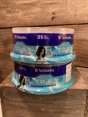 50 VERBATIM Music CD-R 40X  Branded Logo 700MB Audio Disc 2x25pk Spindle 96155 - Image 1 of 4