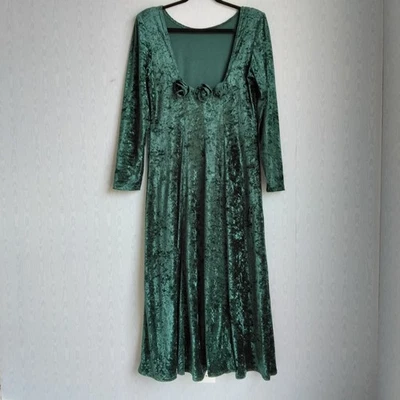 Maxi Vestido De Colección Años 90 Medio Terciopelo Aplastado Verde Cachicho Bosque Hada Grunge Foto 1 de 4