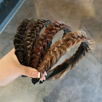Diadema trenzada de nailon para mujer ancha elástica retro aro de peinado diario Foto 1 de 4