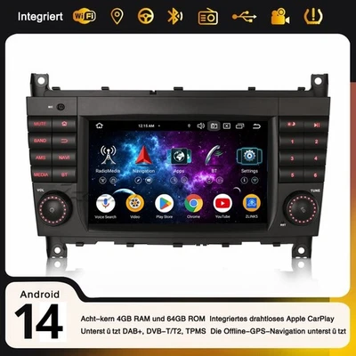 8-Kern Android 14 DAB+ Autoradio CarPlay NAVI Mercedes C/G/CLC Klasse W203 W463 - Bild 1 von 4