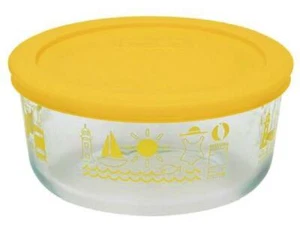 PYREX 4 Cup SUMMER FUN Glass Storage Bowl *BEACH LIGHTHOUSE SAILBOAT FISH SWIM - Picture 1 of 2
