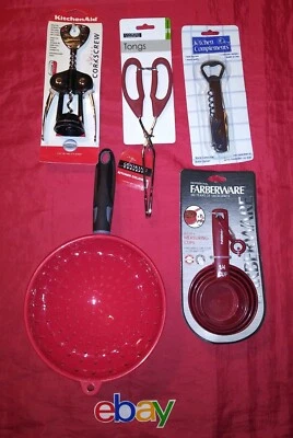 5 piezas KitchenAid FABERWARE UTENSILIOS DE COCINA PINZAS COLADOR GRANATE TAZAS MEDIDORAS Foto 1 de 4