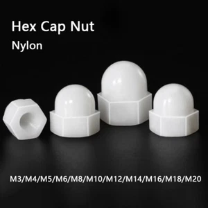 White Nylon Plastic Hex Cap Nut Hex Acorn Nut M3 M4 M5 M6 M8 M10 M12 M14 M16-M20 - Picture 1 of 7