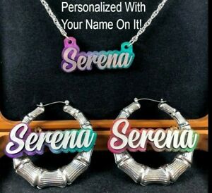 Name Plate Custom Necklace Silv 2.5" Earrings Personalized Nameplate Jewelry Set