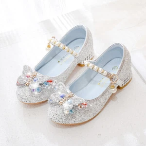 Kids Elsa Princess Shoes Girls Party Sequins Bow Glitter Fancy Dress Sandals - Picture 1 of 20