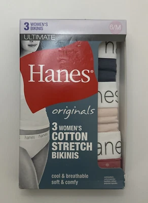 Hanes Ultimate Originals Cotton Stretch Bikini Panties 3 Pair 6/M New Pinks - Image 1 of 4