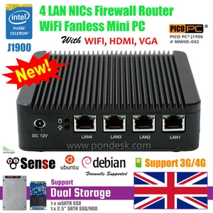 Intel quad Core J1900 4LAN 3/4G RADIO WiFi NICs fanless Min PC pfSense Firewall - Bild 1 von 4