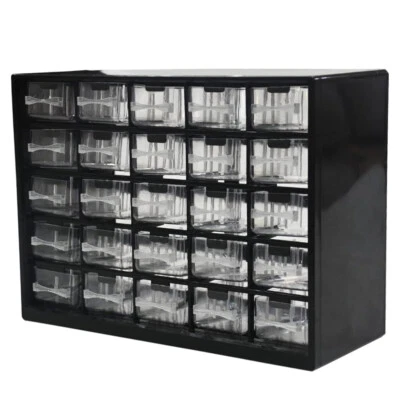 Small Parts Storage Cabinet Drawer Organizer Box Bin Craft 25 Drawers Bins Black - Image 1 of 4