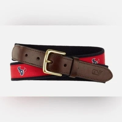Vineyard Vines | Cinturón deportivo NFL Houston Texans talla 30 rojo azul marrón cuero Foto 1 de 4