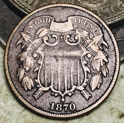 1870 Two Cent Piece 2C Ungraded CHOICE US Copper Coin CC18060 Cover