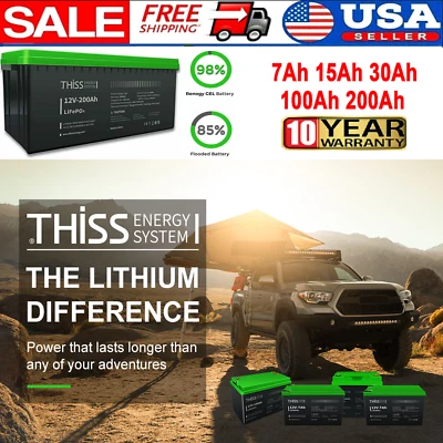 New 12 Volt 7Ah 15Ah 30Ah 100Ah 200Ah Li-ion Off Grid Energy Storage Battery lot - Image 1 of 4
