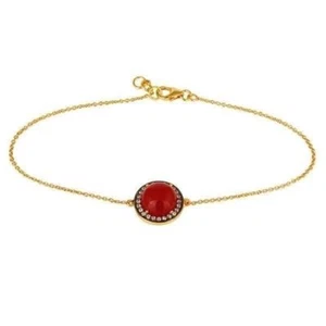 Red Aventurine Gemstone And CZ Chain Bracelet In 18K Gold Over Sterling Silver - Picture 1 of 5