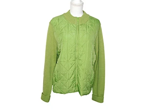 Coldwater Creek Zip Ribbed Quilted Womens Cardigan Sweater Green Wool Blend Sz L - Picture 1 of 11