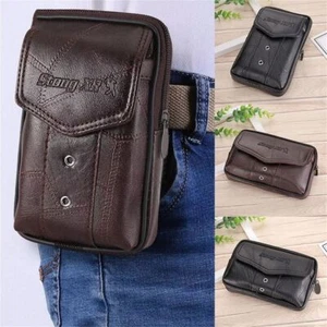 Men PU Leather Belt Case Dual Mobile Phone Holster Pockets Pouch Soft Waist Bag - Picture 1 of 25