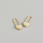 Genuine 925 Sterling Silver Stylish Heart Lock Safety Pin Style Clip On Earrings