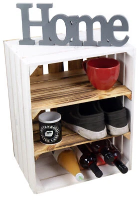 KISTENKOLLI ALTES LAND Holzkiste "Paula" doppelt geflammt Quer Schuhregal Weinregal Schuhschrank Regalk