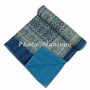 Manta de edredón indio rey Kantha colcha colcha estampado a mano Gudari - Imagen 1 de 4