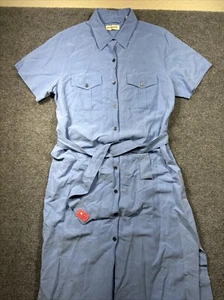 AMANDA SMITH Sz 10 Blue LINEN Button Down Dress - Picture 1 of 9