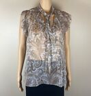 Zimermann Silk Paisley Blue and Grey Blouse with Self Tie Scarf 0/XS