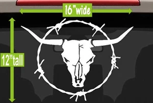 Longhorn Bull Cow Skull Barb Barbed Wire Decal Sticker L1035 Truck Suv Trailer - Picture 1 of 4
