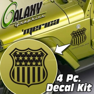 Side Hood Decal Kit for Jeep Wrangler - American Flag Badge Sticker TJ LJ JK - Picture 1 of 6