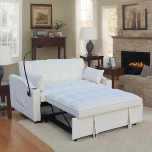NEU Modern Samt Loveseat Futon Sofa Couch mit Ausziehbett, kleiner Liebessitz Lounge - Bild 1 von 14