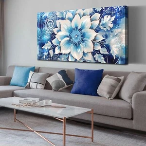 Flower Picture Wall Decor for Bedroom - Large Blue Flower Canvas Wall Art for... - Picture 1 of 8