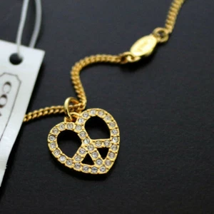 NWT COACH Gold Heart LOVE PEACE Pave Crystal Pendant 17" Necklace NEW - Picture 1 of 6