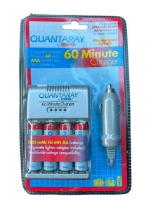 Quantaray By Sunpak 60 min Battery Charger Kit Home and Car Charger 4 Batteries - Picture 1 of 9