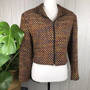 Earl Rutenberg Retro Style Jacket Wool Blend Zig Zag Front Zip Lined Size Medium - Picture 1 of 10