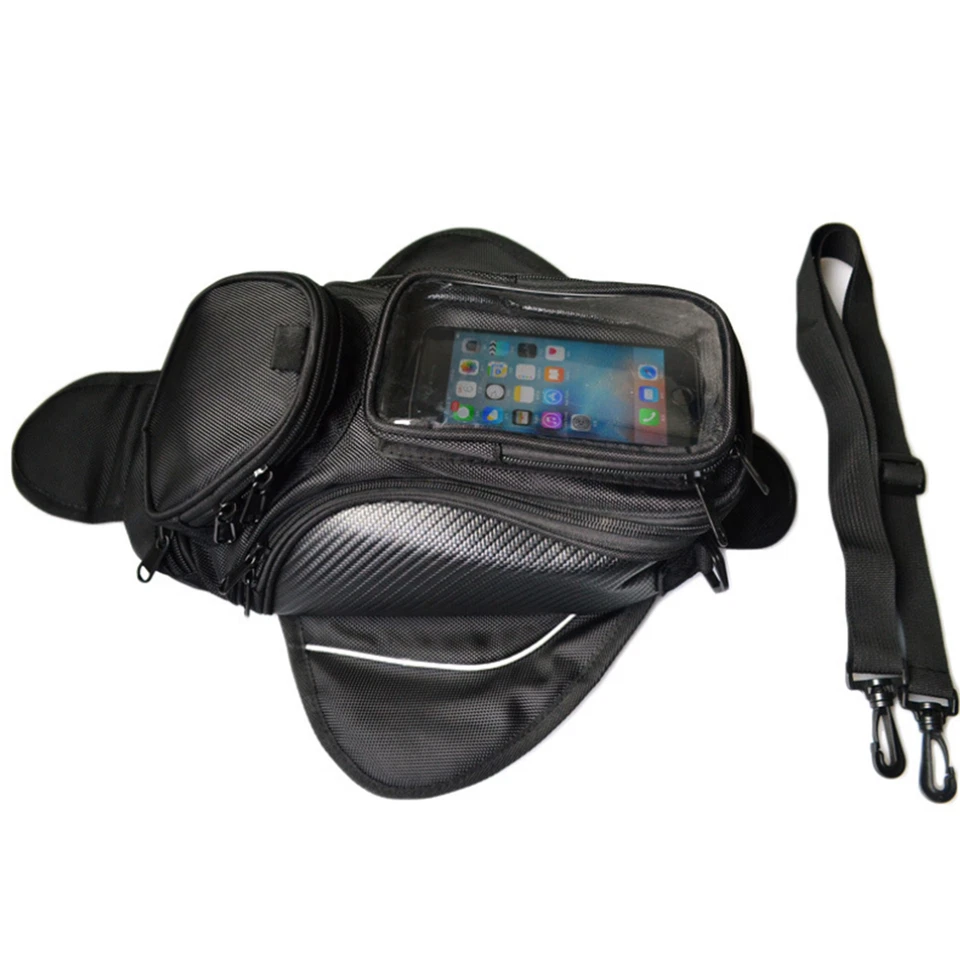 Black Magnetic Motorcycle Tank Bag Pouch Shoulder Pack GPS Phone Holder w/Belt - Image 1 of 4